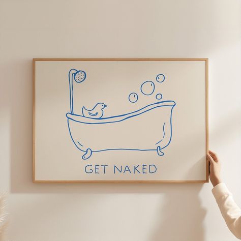 Easy Paintings For Bathroom, Bathroom Prints Ideas, Bathroom Poster Ideas, Bathroom Wall Art Funny, Bathroom Painting Ideas Canvas, Bathroom Decor Retro, Bathroom Decor Vintage, Bathroom Illustration, Cute Bathroom Decor