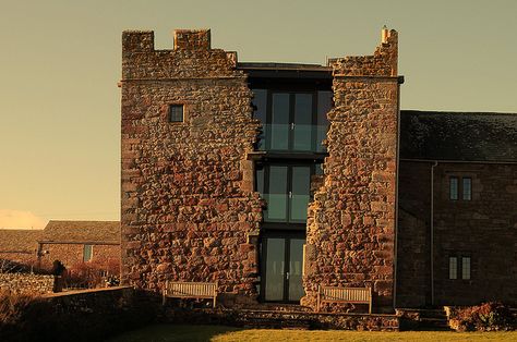 Blencowe Hall, located in Cumbria, England. A 14th century manor whose towers were left to decay for over 300 years. The large gash in the masonry wall of the south tower is believed to be the result of an attack during the English Civil War. Ruins Architecture, Renovation Architecture, Masonry Wall, Layout Architecture, Baroque Architecture, Architecture Old, Stone House, Cumbria, 14th Century