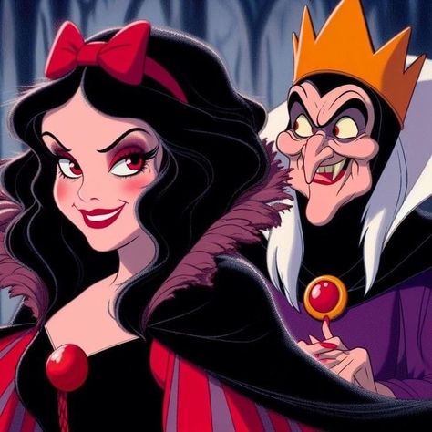 Evil Queen And Snow White Fanart, Vampire Snow White, Jafar Jasmine, Evil Disney Princesses, Dark Disney Princess, Goth Disney Princesses, Snow White Queen, Hayao Miyazaki Art, Goth Disney