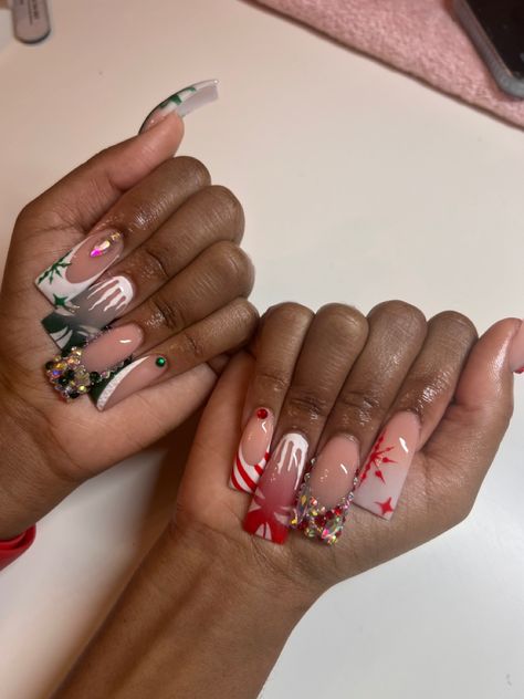 Christmas Baddie Nails, Wave Nails, Boho Nails, Christmas Manicure, Nails Design With Rhinestones, Colored Acrylic Nails, Really Cute Nails, Short Square Acrylic Nails, Long Square Acrylic Nails