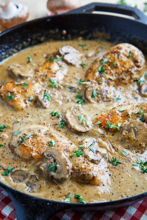 Chicken and Mushroom Skillet in a Creamy Asiago and Mustard Sauce Chicken And Mushroom Skillet, Mushroom Skillet, Gravy Chicken, Chicken With Mushrooms, Chicken And Mushrooms, Chicken And Mushroom, Chicken Mushroom, Valerie Bertinelli, Popular Food