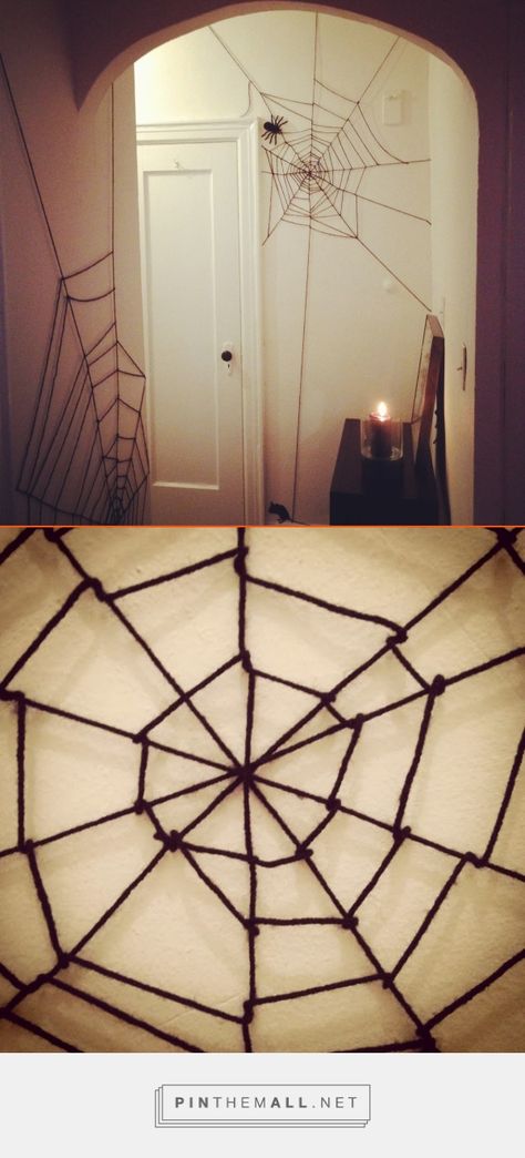 Rope Spider Web Diy, Spiderwebs Halloween Decoration, Diy Spiderweb, Spiderweb Diy Decoration, Spider Web With Yarn, Macrame Spider Web, Diy Spider Web With Yarn, Diy Spider Web, Yarn Spider Web Diy