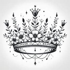 feminine crown, simplistic, jewels, flowers, black and white - Image Creator from Microsoft Designer Monogram Tattoo Ideas, Crown Of Flowers Tattoo, Irish Crown Tattoo, Feminine Crown Tattoo, Crown And Flower Tattoo, Crown And Roses Tattoo, Floral Crown Tattoo, Crown With Flowers Tattoo, Simple Tattoo Designs For Women