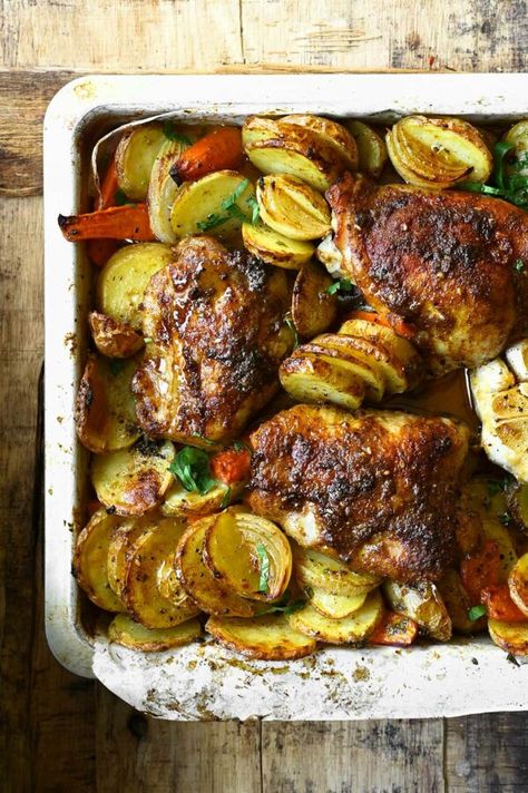 Lebanese Baked Chicken with Potatoes Greek Chicken And Potatoes Baked, Lebanese Baked Chicken, Arabic Chicken Recipes, Lebanese Chicken, Chicken Potato Bake, Vacation Food, Yogurt Chicken, Chicken Potatoes, Lebanese Recipes