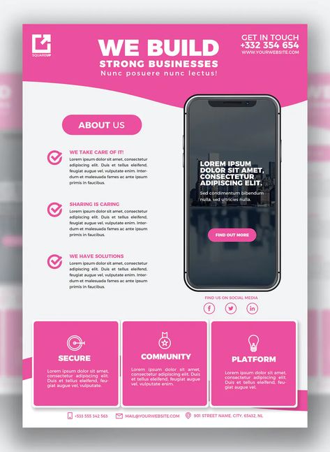 Mobile App Flyer Template PSD Instruction Pamphlet Design, Mobile App Flyer, App Flyer, Social Media Campaign Design, App Design Layout, App Promotion, Pamphlet Design, Social Media Advertising Design, Flyer Design Inspiration