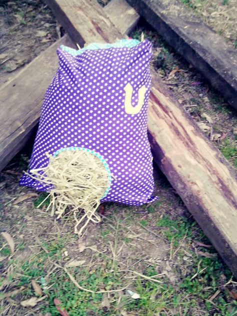 #goatvet likes these instructions on How to Make a Hay Bag for your Horse or Pony - except I would replace the horse shoe with a goat motif Barn Hacks, Goat Care, Hay Bag, Horses Theme, Horse Equipment, Horse Crafts, Feed Bags, Horse Gear, My Horse