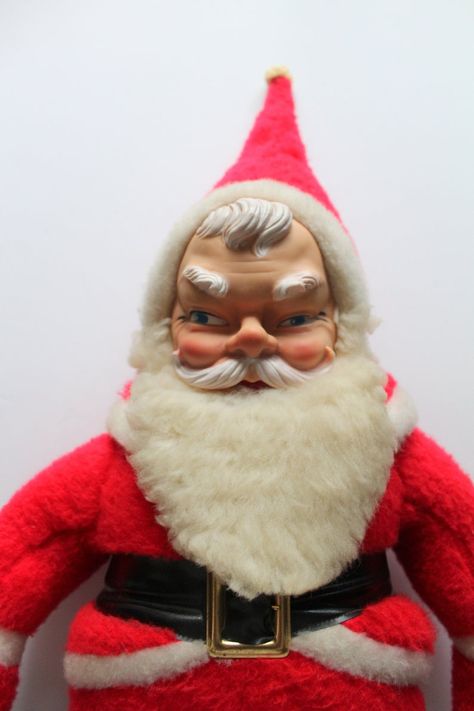 Vintage Large Vinyl Face Santa Claus Collectible Plush Circa 1950s Santa Claus Figurines, Beard Hat, Santa Claus Images, Hat Pom Pom, Flea Market Decorating, Kris Kringle, Santa Figurines, Antique Show, Christmas Memories