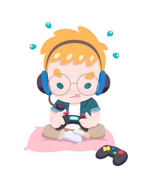 Chibi Playing Video Games, Gamer Boy Drawing, Fire Fighter Cartoon, Gamer Illustrations, Chibi Games, Nerdy Kid, Anime Dp, Game Decor, Chibi Boy