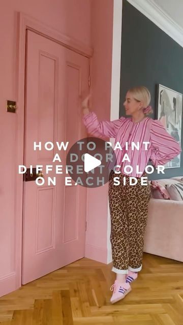 Livingetc on Instagram: "Ever wondered how to paint a door when you have 2 contrasting colors on either side of your frame?

Watch to see how @deco.dwelling overcomes this painting dilemma in her home! 🚪🖌️

📸 Image credits: @deco.dwelling @rebeccaconstable.design 

#Livingetc #HomeHacks #PaintingIdeas #HomeIdeas #HomeInspo #PinkInterior #DopamineDecor" Blush Pink Interior Doors, Pink Office Door, Painted Inside Doors, Pink Door For Bedroom, Pink Barn Door, Pink Barn Door Girls Room, Paint A Door, Door Jam, Inside Doors