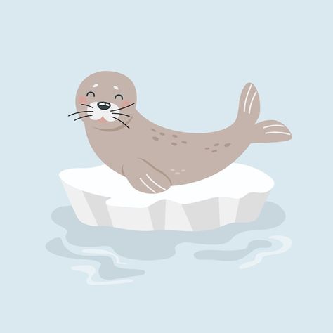 Vector illustration of cute cartoon seal... | Premium Vector #Freepik #vector #winter #blue #ocean #water Cute Seal Illustration, Seal Illustration, Cartoon Seal, Water Creatures, Cute Seals, Card Poster, Winter Blue, Arctic Animals, Ocean Water