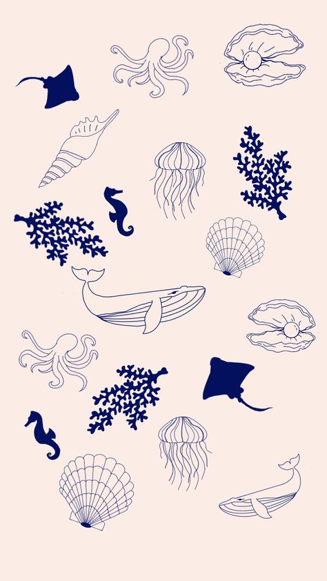 Ocean Pattern Design, Sea Creatures Aesthetic, Sea Mugs, Sea Creature Wallpaper, Stingray Illustration, Sea Shell Wallpaper, Sea Creatures Illustration, Sea Creatures Wallpaper, Stingray Wallpaper