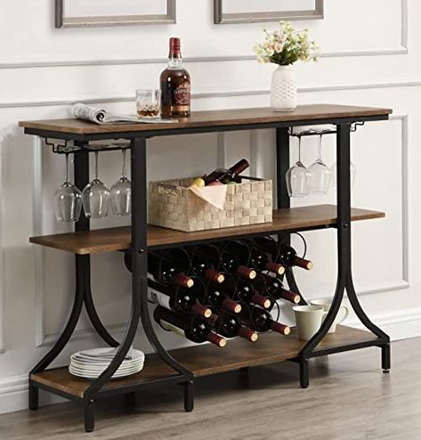 The top shelf can be used for placing trays, wine buckets and snacks. The stemware holders and open storage compartment provide plenty of room to fit your wine glasses and wine bottles. Industrial Wine Rack, Hanging Wine Glasses, Cups Storage, Industrial Wine Racks, Wine Rack Table, Vintage Wine Rack, Stemware Storage, Lockable Storage, Wine Rack Cabinet