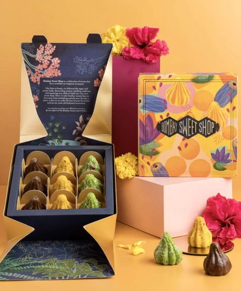 Bombay Sweet Shop, Indian Sweets Packaging, Chocolate Gift Box Ideas, Sweets Branding, Diwali Packaging, Diwali Shoot, Sweets Packaging, Diwali 2024, Mithai Boxes