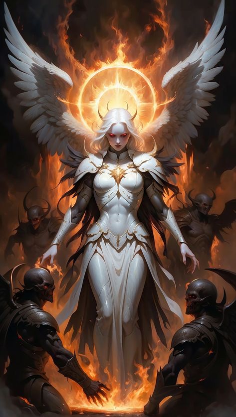 Female archangel Infernal background In full white pla 1 Angel Warrior, Dark Fantasy, Character Design, Angel, White