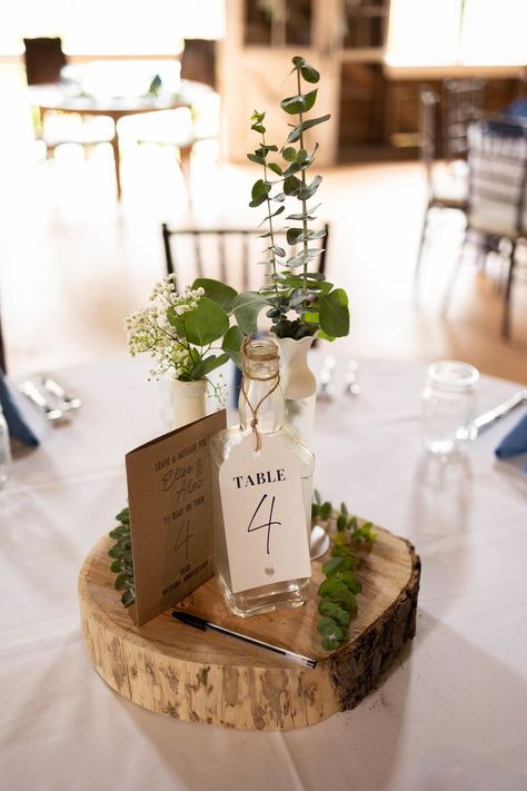 I began by finding an assortment of bottles from Goodwill, painting them different ways with acrylic paint and baking soda combination. After that, I sprayed them with frosted glass spray paint. I had a family member cut the wood and I just sanded them down and that is it! Finally, I filled it with baby's breath and eucalyptus. So cheap! Wood And Eucalyptus Centerpiece, Brown Bottles Wedding Centerpieces, Spray Painted Baby Breath Centerpieces, Brown Bottle Wedding Decor, Brown Bottle Wedding Centerpiece, Frosted Glass Spray, Glass Spray Paint, Cheap Wedding Centerpieces, March Wedding