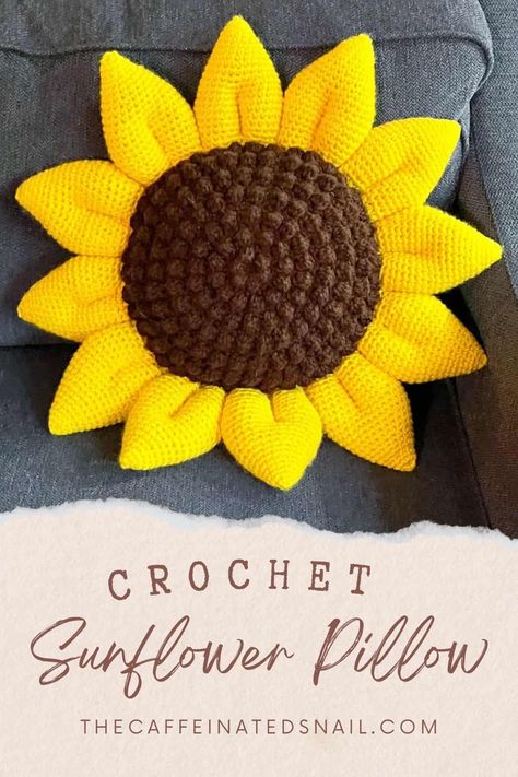 Say goodbye to summer and hello to fall with my free and easy Crochet Sunflower Pillow Pattern! This 18-inch pillow adds a bright, textured touch to any space. The bobble stitch may look tricky, but it’s simple to learn, making this a perfect project for all levels. Customize your pillow by using different yarn weights, and enjoy the sunflower’s unique texture. Click for the free pattern! #CrochetPillow #SunflowerCrochet #FallDecor #CrochetPattern Crochet Sunflower Cushion Pattern, Sunflower Pillow Crochet Pattern, Crochet Sunflower Pillow Pattern, Crochet Sunflower Pillow Pattern Free, Crochet Flower Pillow Pattern, Sunflower Pillow Crochet, Sunflower Pillow Pattern, Crochet Sunflower Pattern Free, Flower Pillow Pattern