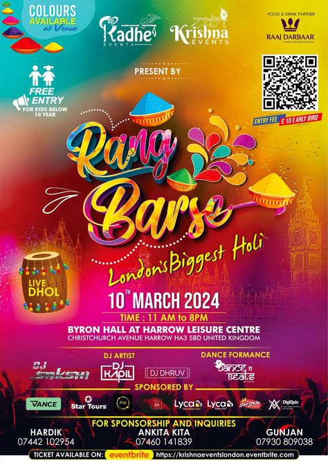 Aren't you excited for this DOUBLE DHAMAKA in our RANG BARSE joyous season?😍 . . We welcome you to Harrow Leisure Centre (Byrall Hall) Christchurch Avenue Harrow, Middlesex HA3 5BD, UK with the biggest DJ Lineup in town, Dance n Beats & Live Dhol with uncountable memories! . . Book Your Tickets now on https://krishnaeventslondon.eventbrite.co.uk !!! . . For Any Information, 📞 07442102954 | 07460141839 | 07930809038 . . #krishnaevents #radheevents #rangbarse #londonbiggestholi Holi Event, Holi Color, Leisure Centre, Holi Party, Festival Of Colors, Memories Book, Holi Colors, Holi Celebration, Leisure Center