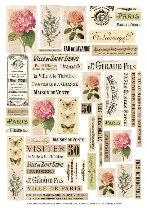 Book Page Tags: Double Pockets! - The Graphics Fairy Journal Printables Free, Vintage Paper Printable, Vintage Scrapbook Paper, French Ephemera, Etiquette Vintage, Free Vintage Printables, Scrapbook Printing, Cocoppa Wallpaper, Diy Journal Books