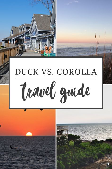 Discover the best of Duck and Corolla in the Outer Banks with this comprehensive guide. From stunning landmarks and delightful dining to adventurous activities and serene accommodations, compare and contrast these two popular destinations to plan your perfect getaway. Outer Banks Travel, Corolla Outer Banks, Adventurous Activities, Corolla Nc, Obx Vacation, East Coast Travel, Outer Banks Vacation, Outer Banks Nc, Vacation Tips