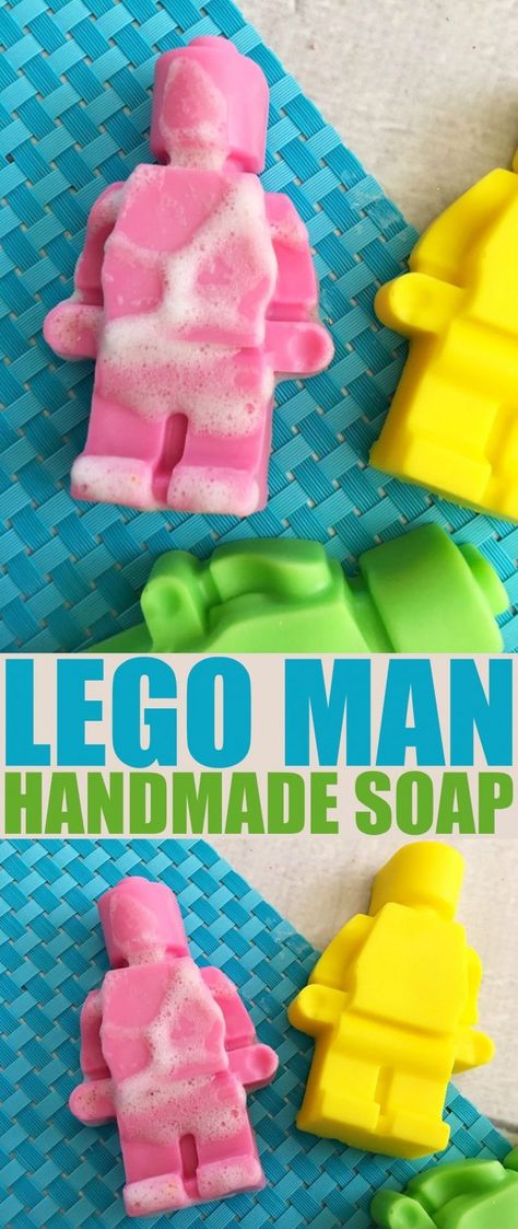 This Lego Man Handmade Soap diy is super fun for little lego fans. Lego soap are perfect for throwing into Lego themed birthday party loot bags. Birthday Party For Men, Lego Soap, Lego Bathroom, Lego Themed Birthday Party, Lego Camp, Savon Diy, Ninjago Birthday, Anniversaire Diy, Lego Diy