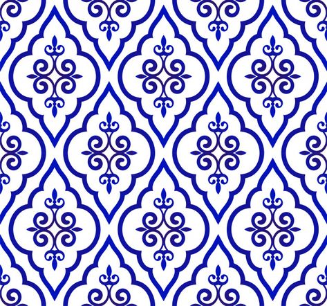 Blue and white royal pattern, seamless background islamic classic style, abstract orient w Premium Vector Classical Print, Blue Pottery Designs, Vintage Drawings, Background Islamic, Royal Pattern, Blue And White Pattern, Islamic Patterns, Arabic Pattern, Motif Pattern