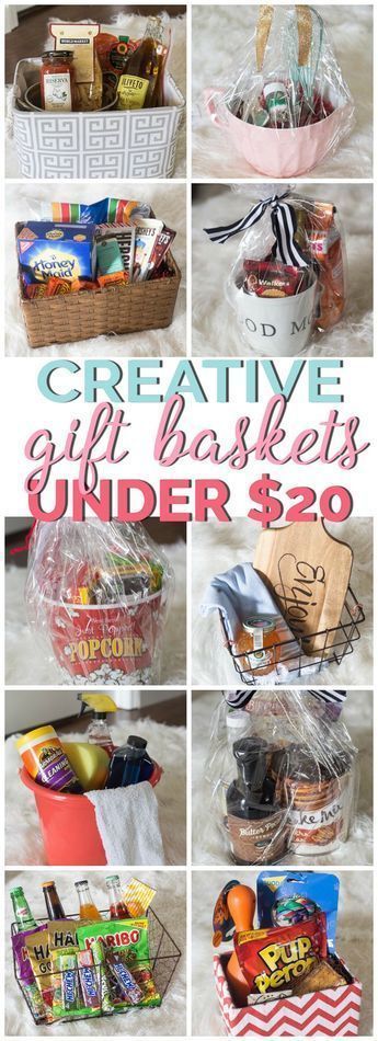 Creative Gift Basket Ideas under $20 Creative Gift Basket Ideas, Creative Gift Baskets, Auction Baskets, Raffle Basket, Boyfriend Gift Basket, Raffle Baskets, Diy Gift Baskets, Creative Diy Gifts, Navidad Diy