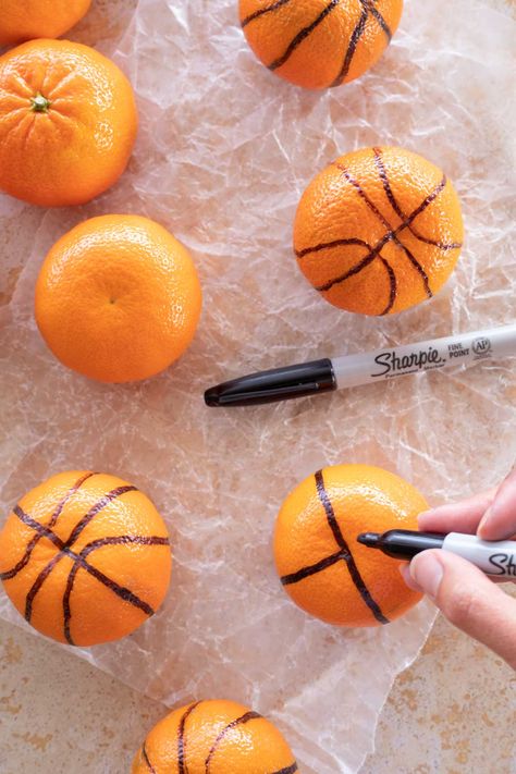 Diy Sports Birthday Decor, Sports Games For Birthday Party, Sports Fruit Tray, Sports Theme Birthday Party Games, Bulls Birthday Party Ideas, March Madness Preschool Activities, Basketball Game Ideas, Basketball Party Ideas Table Decorations, Sports Food Party