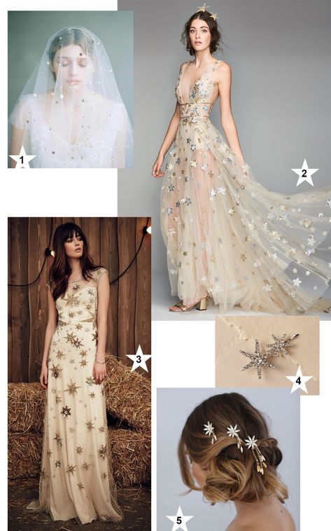 Trending Now: Seeing Stars! - Green Wedding Shoes Star And Moon Wedding Dress, Cosmic Wedding Dress, Cosmic Wedding, Starry Wedding, Stars And Moons, Moon Wedding, Celestial Wedding, Counting Stars, Evening Wedding