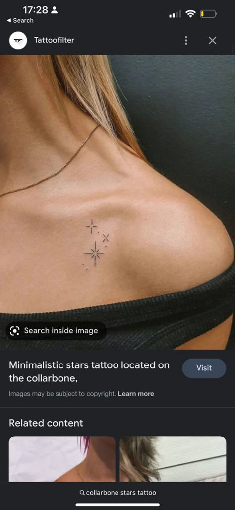 Stars On Collarbone Tattoo, Tattoo Placement Collar Bone, Stars Collar Bone Tattoo, Small Tattoos On Collar Bone, Fine Line Tattoo Collar Bone, Stars On Collar Bone Tattoo, Collarbone Star Tattoo, Small Tattoos Collar Bone, Feminine Collar Bone Tattoos