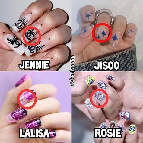 Blackpink Nails Lisa, Blackpink Nails Rose, Jisoo Nails Blackpink, Rose Nails Blackpink, Blackpink Nails Designs, Blackpink Nail Art, Jisoo Nails, Rosé Nails Blackpink, Blackpink Nails