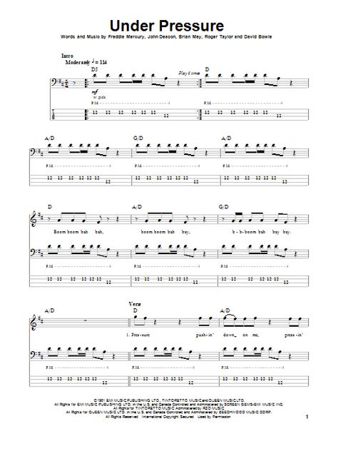 Under Pressure bass tabs Bass Guitar Sheet Music, Queen David Bowie, Guitar Tabs Songs, Song Sheet, Music Chords, Guitar Sheet, Guitar Sheet Music, Guitar Stuff, Sheet Music Notes