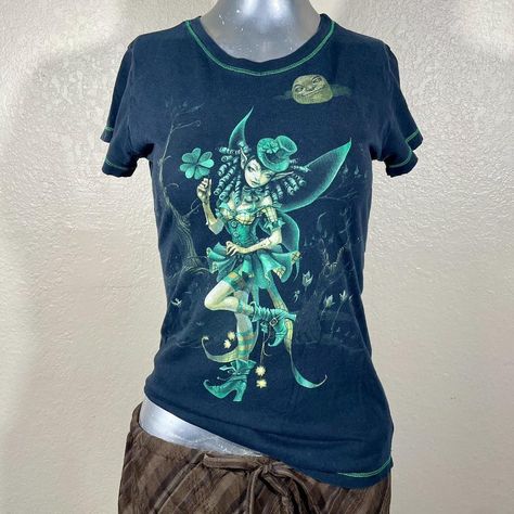 Vintage Trick Fairies baby tee Vintage Hot Topic... - Depop Trick Fairies, Vintage Hot Topic, Fairy Shirt, Fairy Vintage, Lady Luck, Baby Fairy, Small Pin, Baby Tee, Vintage Tees