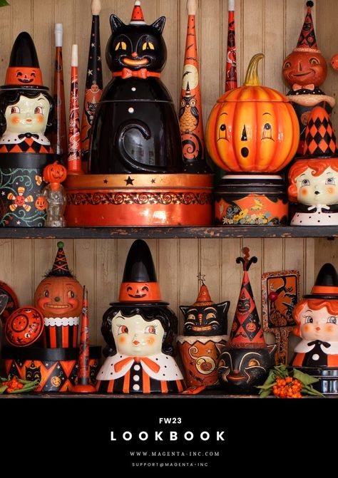 Johanna Parker Pumpkin, Johanna Parker Halloween Decor, Vintage Spooky Aesthetic Decor, Joanna Parker, Johanna Parker Halloween Display, Carnival Cottage, Carnival Cottage Johanna Parker, Joanna Parker Halloween, Halloween Cottage