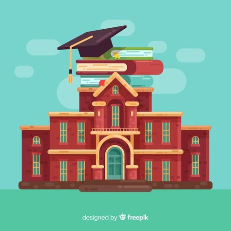 Flat university building background Free... | Premium Vector #Freepik #vector #background University Illustration Building, University Background, University Drawing, University Illustration, University Building, Best Boarding Schools, Building Background, School Vector, School Building Design