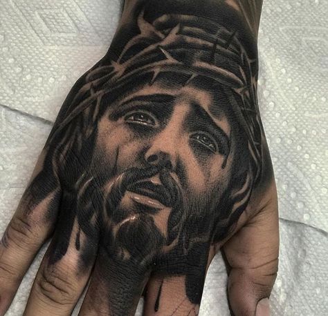 Angel Hand Tattoo, Jesus Hand Tattoo, Religous Tattoo, Hand Tattoos For Men, Unique Hand Tattoos, Hand Tatto, Hand Tattoo Designs, Skull Girl Tattoo, Mary Tattoo