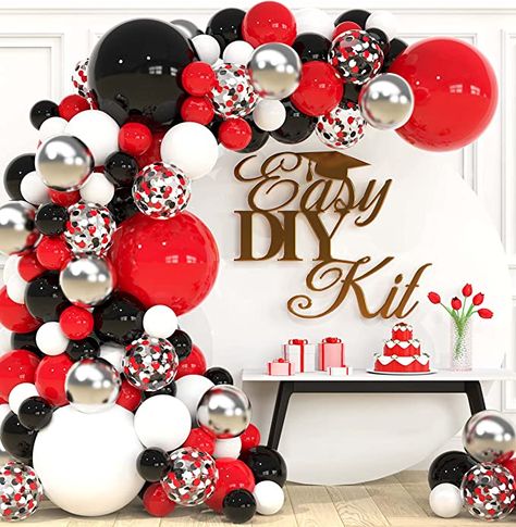 Red Balloon Garland, Birthday Vegas, Black And White Balloons, Bridal Shower Balloons, Balloon Arch Kit, Graduation Balloons, Baby Shower Bbq, Pastel Balloons, Black Balloons