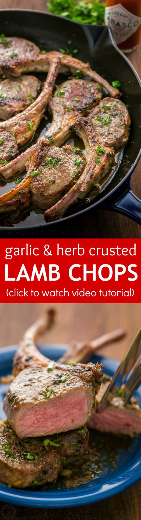 These lamb chops are seared, forming a garlic herb crust. The 2-ingredient pan sauce will completely win you over! Easy, excellent Lam Chops Recipe! | natashaskitchen.com Sous Vide Lamb Chops, Sous Vide Lamb, Lamb Chops Recipe, Grilled Lamb Chops, Lamb Chop Recipes, Pan Sauce, Lamb Dishes, Sous Vide Recipes, Grilled Lamb