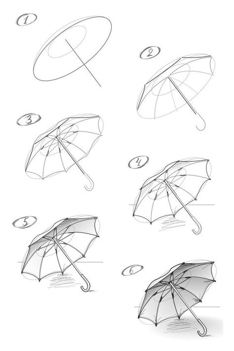 Parasol Drawing Reference, Drawing An Umbrella, Umbrella Sketch Design, How To Draw A Umbrella, Umbrella Design Drawing, How To Draw Umbrella Step By Step, How To Draw Sketches Step By Step, Anime Drawing Sketches Step By Step, Step By Step Drawing For Beginners Pencil Sketching