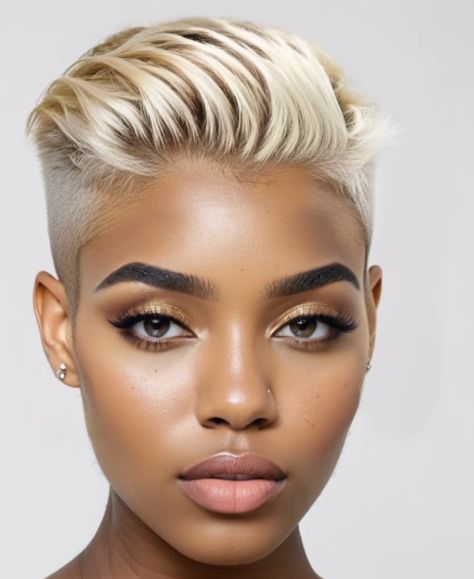 Blonde Twa Black Women, Honey Blonde Pixie Haircut Black Women, Trendy Pixie Haircut, Short Platinum Blonde Hair, Black Women Short Hairstyles, Black Hair Short Cuts, Short Shaved Hairstyles, Short Hair Images, Natural Hair Short Cuts