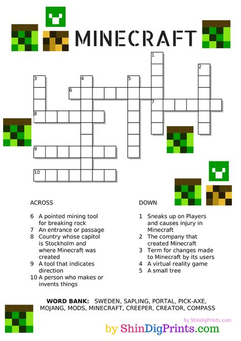 Let the kids have a little fun and learn with this free Minecraft Crossword Printable. Minecraft Activities Printables, Minecraft Bingo Printable Free, Minecraft Learning Activities, Minecraft Crafts For Kids, Minecraft Word Search Free Printable, Minecraft Maze, Minecraft Worksheets, Minecraft Camp, Minecraft Activities