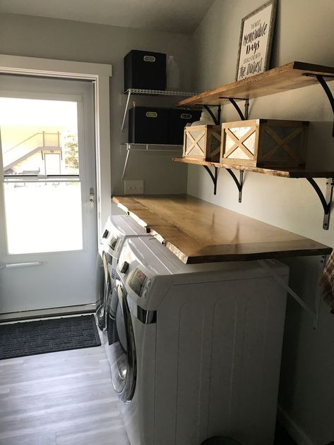 Washer And Dryer Space Ideas, Washer Dryer Table Top, Folding Table On Top Of Washer And Dryer, Table Top Over Washer And Dryer, Over Washer Shelf, Laundry Room Folding Table Over Washer And Dryer, Shelf On Top Of Washer And Dryer, Removable Shelf Over Washer And Dryer, Hiding Washer And Dryer In Kitchen