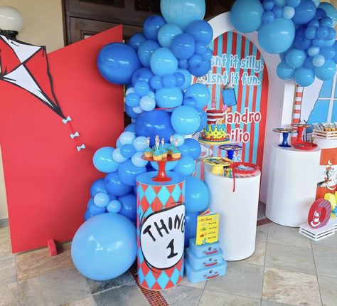 Dr Seuss Backdrop, Twin Baby Birthday, Two Birthday Party, Doctor Suess Birthday, Dr Seuss Party Ideas, Diy Kids Party, Dr Seuss Birthday Party, Hat Birthday, Two Birthday