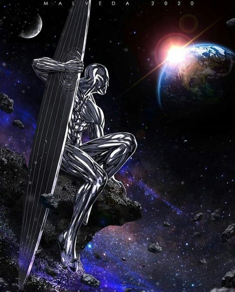 Malved 2020: Silver Surfer | Vista incrível_by nerd.space Marvel Silver Surfer, Silver Surfer Art, Surfer Wallpaper, Silver Surfer Wallpaper, Cosmic Warrior, Power Visuals, Silver Surfer Comic, Surfer Art, Superhero Poster