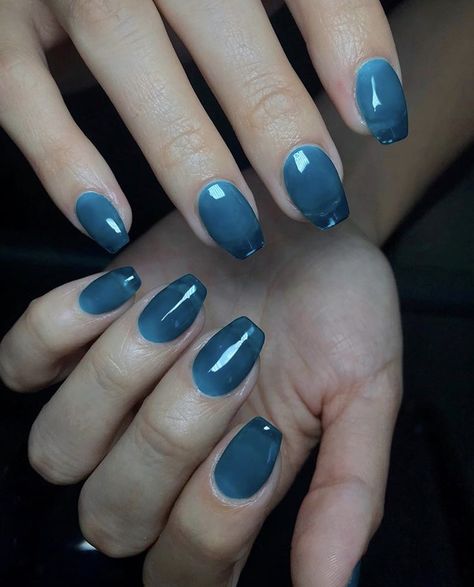 Blue Jelly French Tip Nails, Turquoise Jelly Nails, Jelly Blue Nails, Blue Jelly Nails, Ballerina Shaped Nails, Hollywood Nails, Minimal Nails Art, Pretty Nail Colors, Jelly Nails