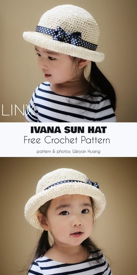 Ivana Sun Hat Free Crochet Pattern Crochet Toddler Hat, Hat Free Crochet Pattern, Kids Hats Patterns, Crochet Summer Hats, Crochet Baby Hat Patterns, Crochet Sun Hat, Hat Patterns Free, Crochet Toddler, Baby Hat Patterns