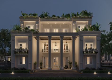 Small Villa Exterior Design, Aparna Kaushik, Classical Facade, Classical Building, Luxury Architecture, Small House Elevation Design, Classic House Exterior, Classic Villa, Modern Villa Design