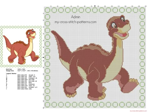 Cross stitch children pillow with Littlefoot from The Land Before Time cartoon The Land Before Time, Dragon Cross Stitch, Disney Cross Stitch Patterns, Embroidery Tips, Land Before Time, Baby Cross Stitch Patterns, Time Cartoon, Cross Stitch For Kids, Stitch Cartoon