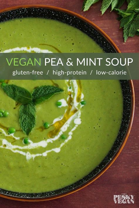 Vegan Pea Soup, Pea And Mint Soup, Mint Soup, Vegan Winter Recipes, Soup Quick, Quick Vegan Recipes, Soup Maker Recipes, Vegan Appetizers Recipes, Vegan Starters