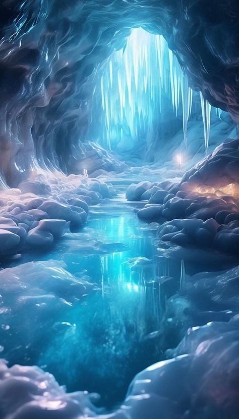 Ice Caves Fantasy Art, Ice Village Concept Art, Ice Cave Fantasy Art, Ice Forest Fantasy Art, Ice Snow Aesthetic, Water And Ice Aesthetic, Cold Fantasy Art, Ice Village Fantasy Art, Ice Fantasy Aesthetic