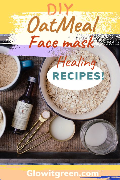 Get healing oatmeal face mask recipes from Glowitgreen.com! These recipes are perfect for calming and softening the skin for an improved hydrated complexion! Anyone with problematic irritated skin will benefit from oats' soothing, hydrating properties. Diy Oatmeal Face Mask, Oatmeal Face Mask, Face Mask Ingredients, Soothing Face Mask, Mask Recipes, Natural Beauty Remedies, Healing Recipes, Natural Beauty Diy, Face Mask Recipe